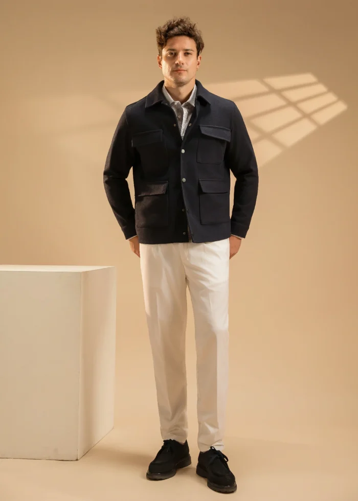 Navy Wool Blend Utility Jacket