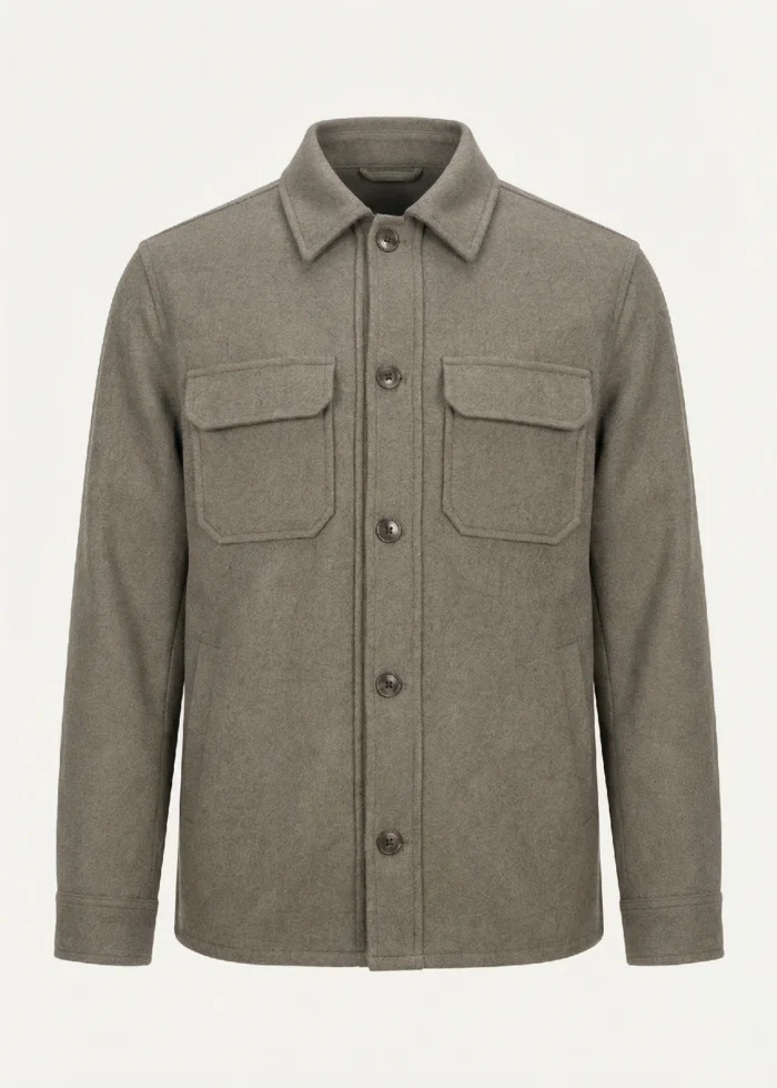 Taupe Grey Wool-Blend Shirt Jacket