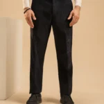Navy Ribbed Velvet Trousers