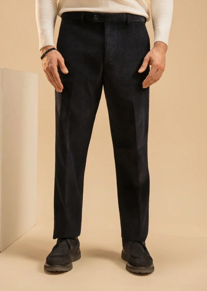 Navy Ribbed Velvet Trousers