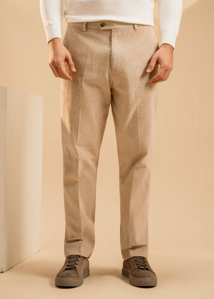 Beige Ribbed Velvet Trousers