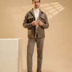 Taupe Grey Wool Blend Utility Jacket