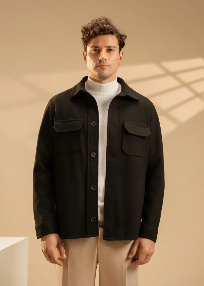 Black Wool-Blend Shirt Jacket