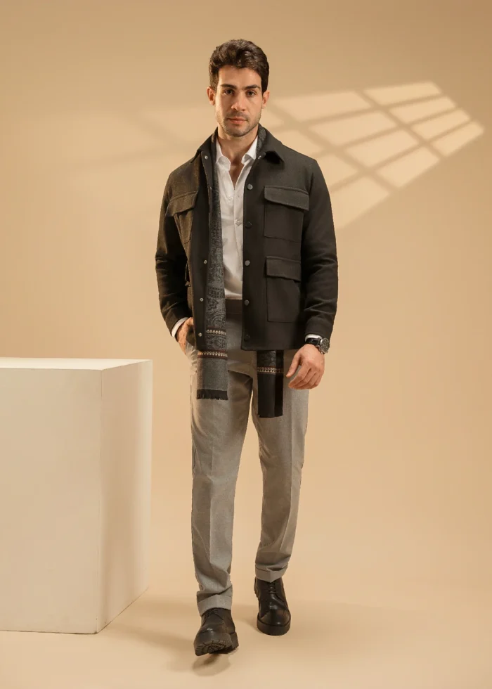 Black Wool Blend Utility Jacket