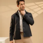 Navy Suede Effect Urban Jacket