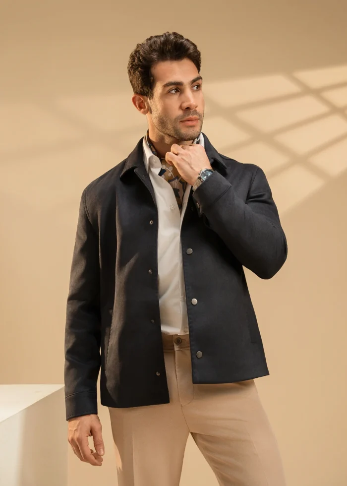 Navy Suede Effect Urban Jacket