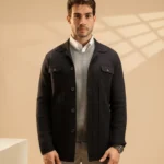 Navy Wool Blend Knit Jacket