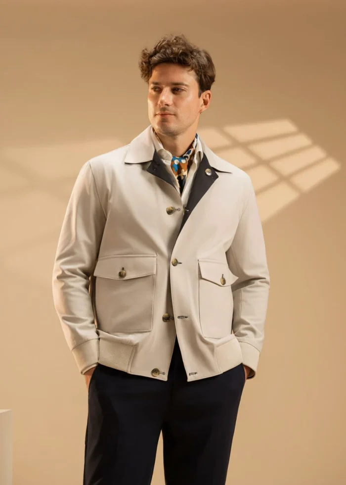 Beige-Navy Doublefaced Utility Jacket