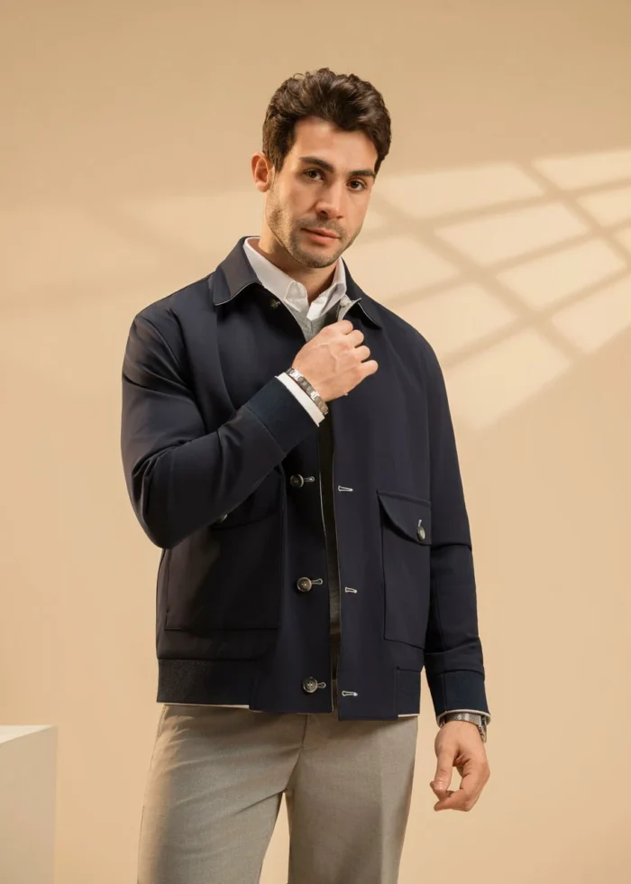 Royal Blue-Beige Doublefaced Utility Jacket