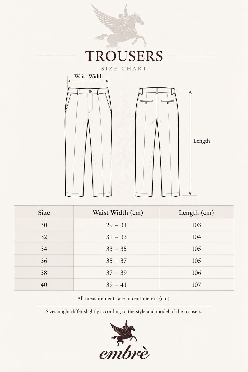 Linen Tailored Pants size chart